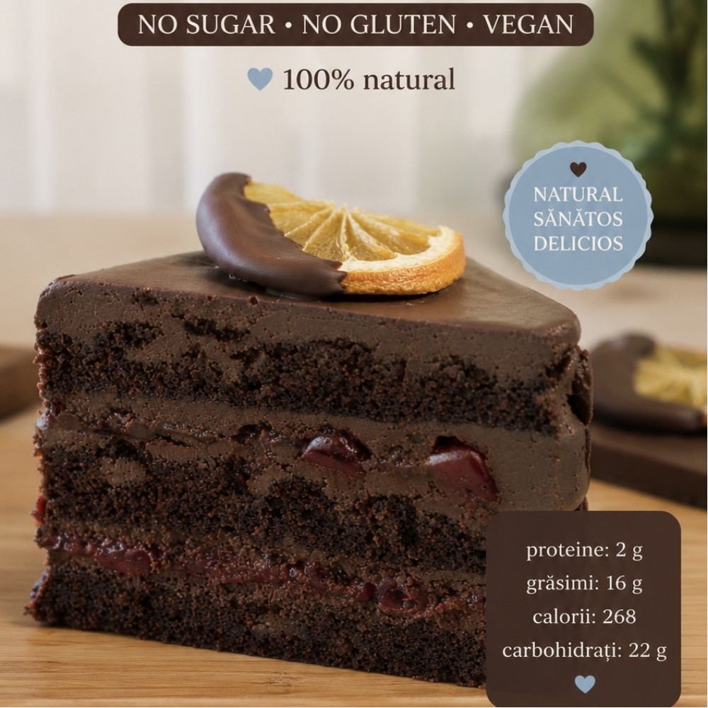 Prajitura vegana fara zahar si gluten "Ciocolata dubla cu visina" (porție 150g)