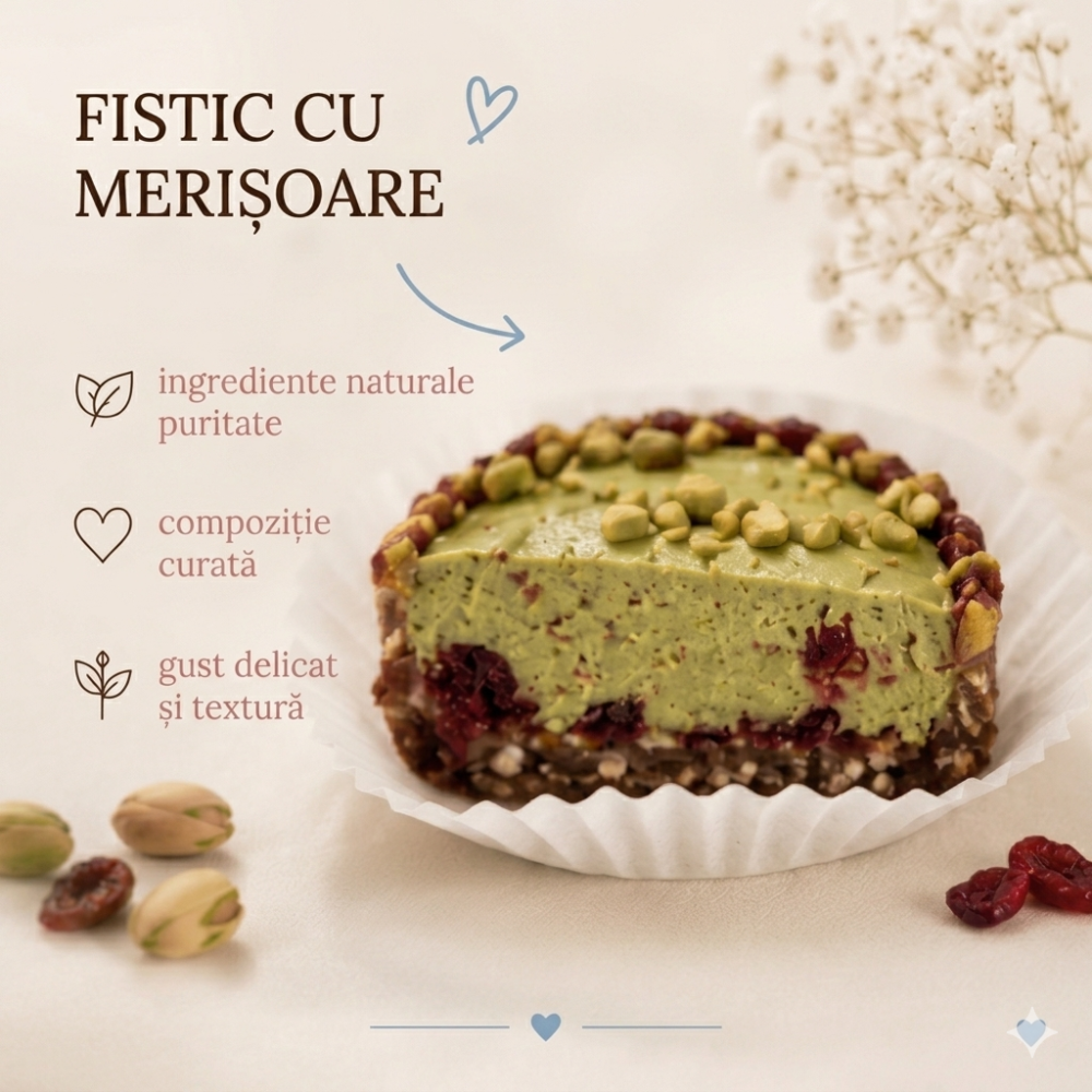 „Pistachio Cranberry” prăjitură fără zahăr 